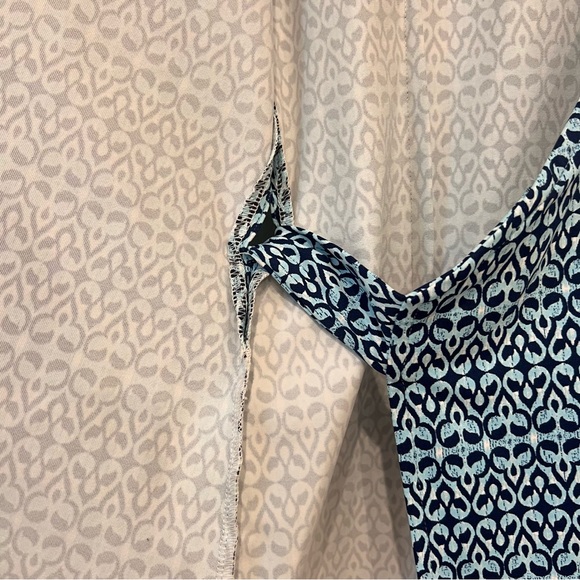 J. McLaughlin True Wrap Dress Short Sleeve Blue Geometric Print Collar Tie, L - Picture 5 of 11